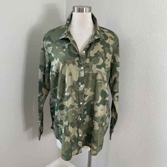 Old Navy Womens XL Classic Shirt Camouflage Button Up Blouse Cotton Long Sleeve - Picture 1 of 9